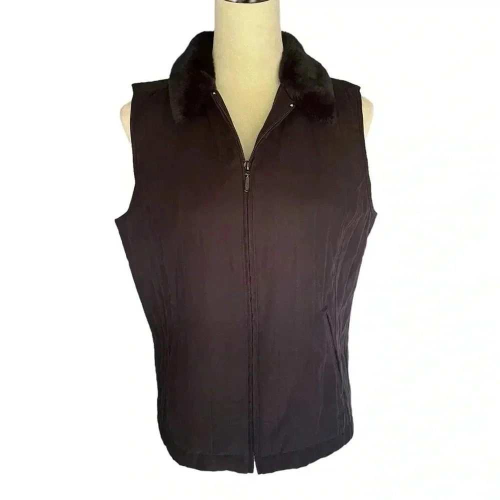 EP Pro Black Golf Puff Sleeveless Vest Faux Fur Collar Women‎ Size M
